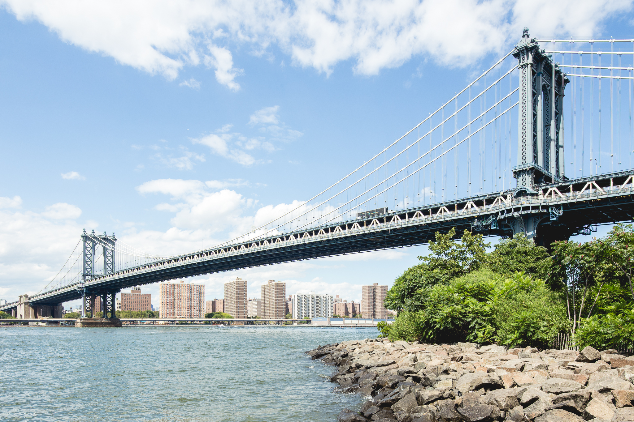 View of Manhattan Bridge from Brooklyn Bridge Park.