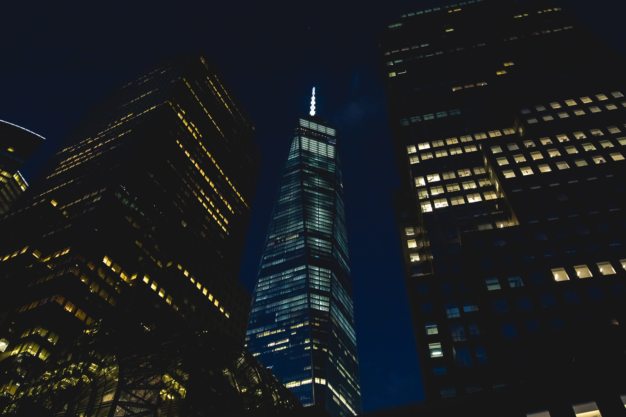 One World Trade Center at night by Skidmore, Owings, & Merrill.