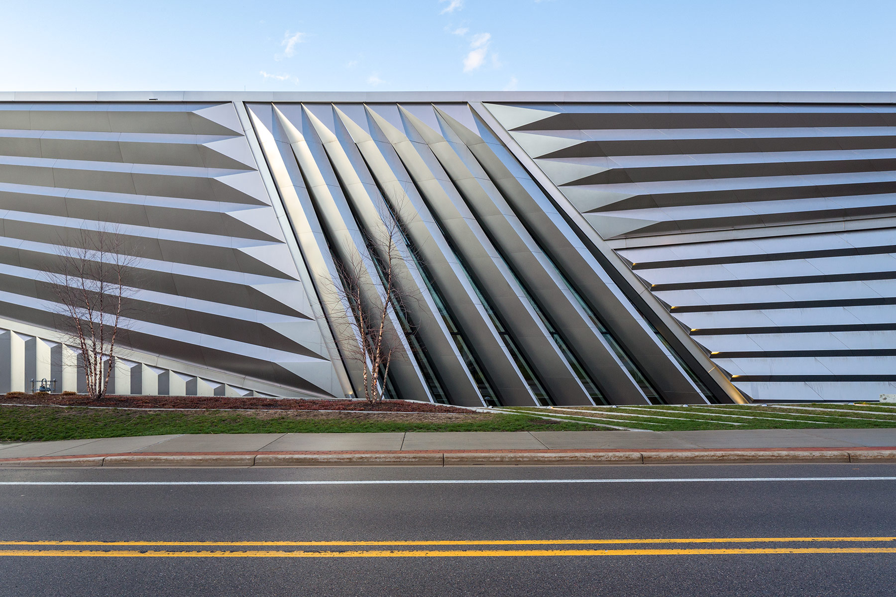 Exterior photograph of Ely and Edythe Broad Art Museum in East Lansing, Michigan by architect Zaha Hadid. Photo by Jason R. Woods.