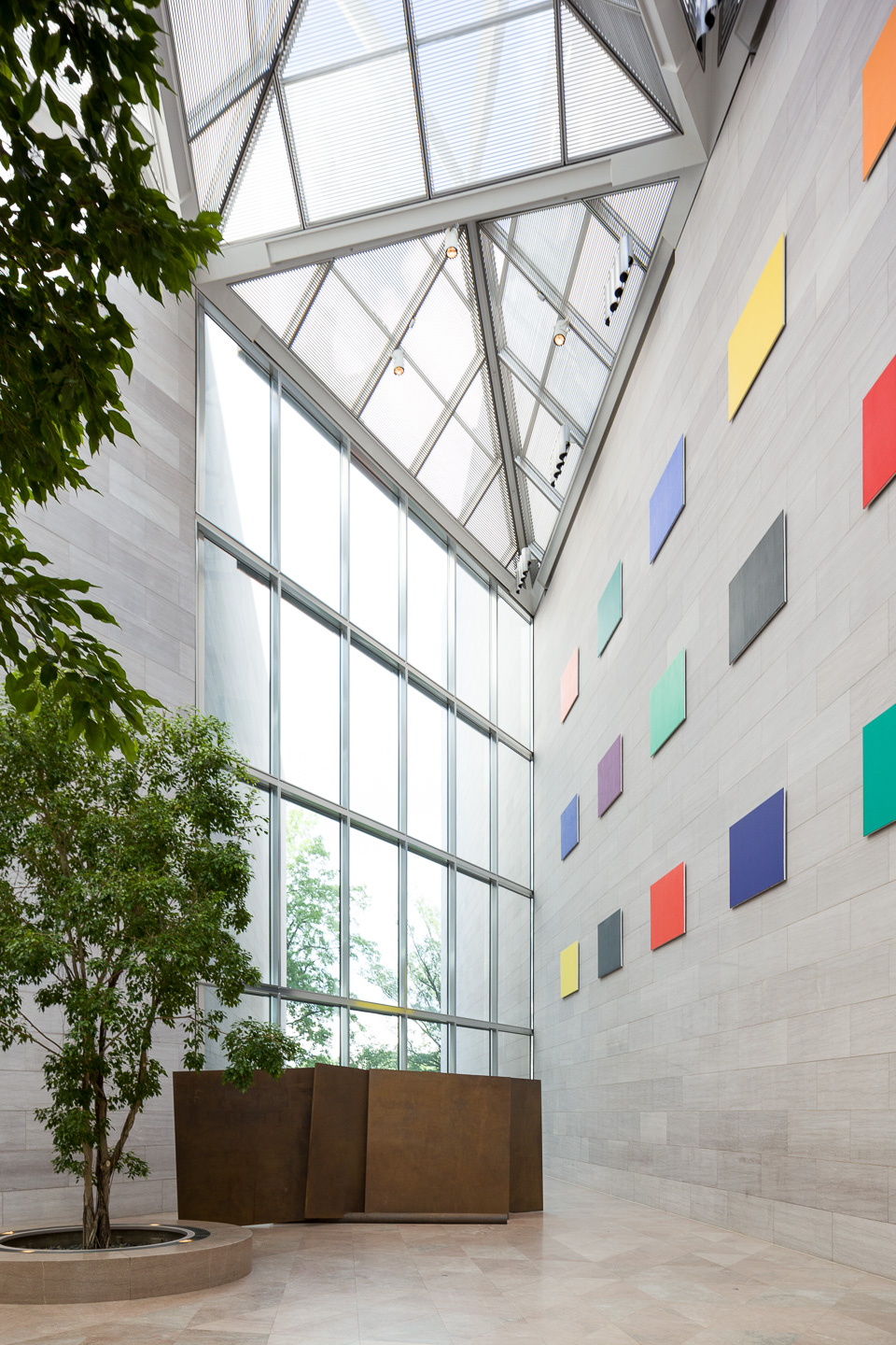 National Gallery East Building in Washington DC by architect I.M. Pei. Color Panels for a Large Wall installation by Ellsworth Kelly. Photo by Jason R. Woods.